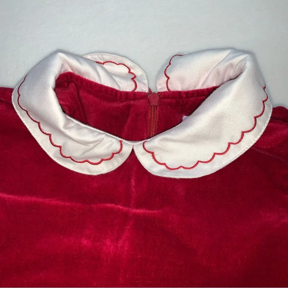 Gymboree Dress Red Velvet rose floral collar age 5 button‎ up back